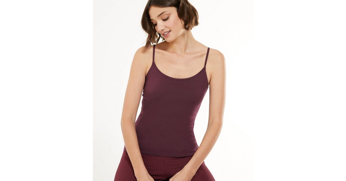 Buy Wunderlove Burgundy Self Striped Square Neck Camisole from