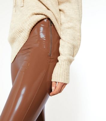 Camel Vinyl Leggings New Look