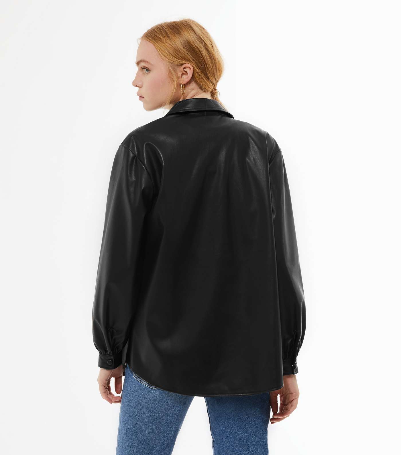 Black Leather-Look Utility Pocket Shirt  Image 3