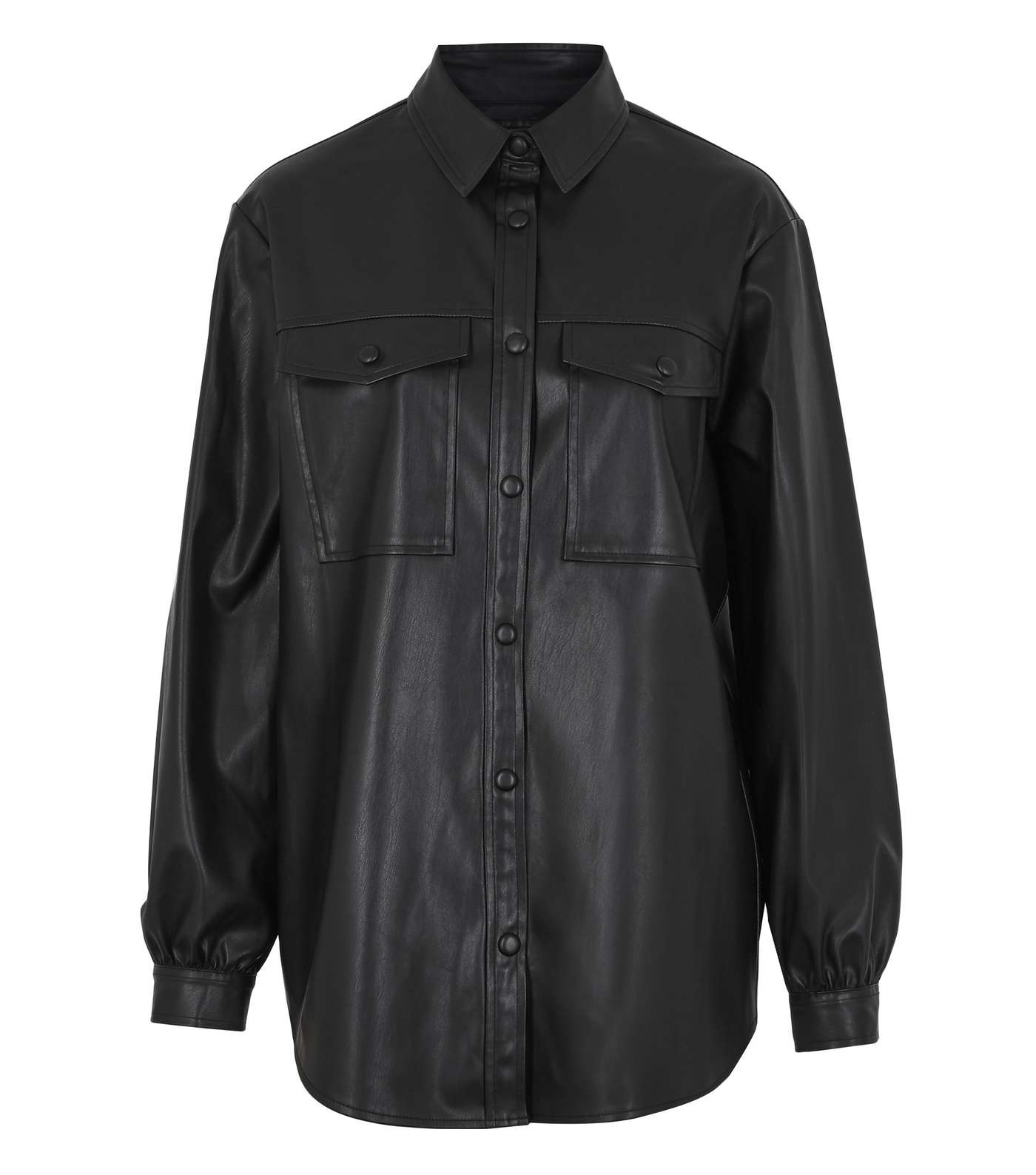 Black Leather-Look Utility Pocket Shirt  Image 5