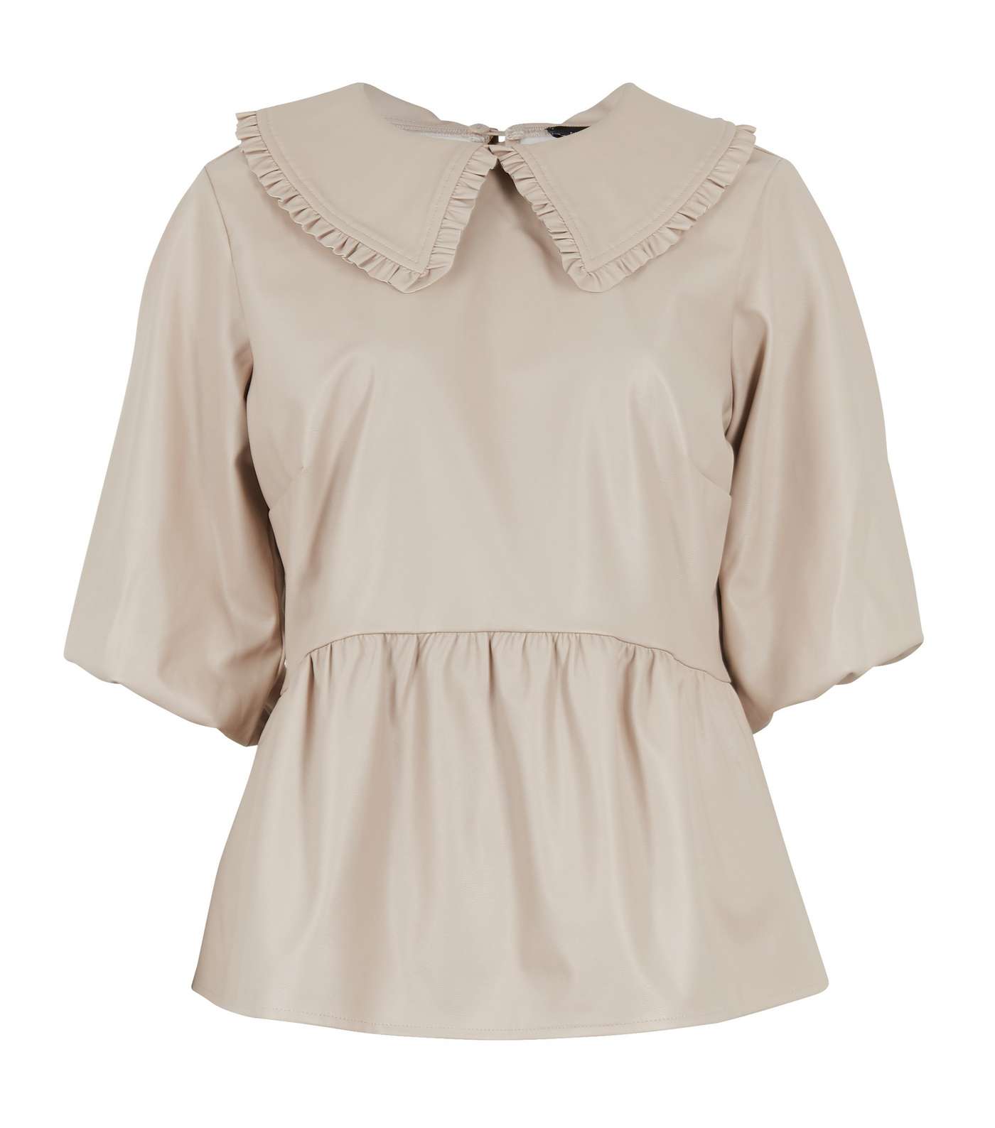 Pale Pink Leather-Look Collared Peplum Top  Image 5