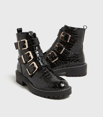 Combat boot buckles store croco black