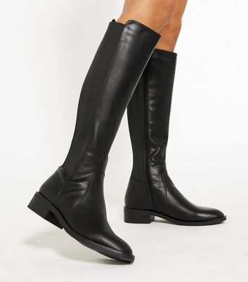 Black Elasticated Knee High Boots New Look