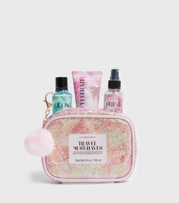 Image of Bright Pink Glitter Travel Bag Set New Look