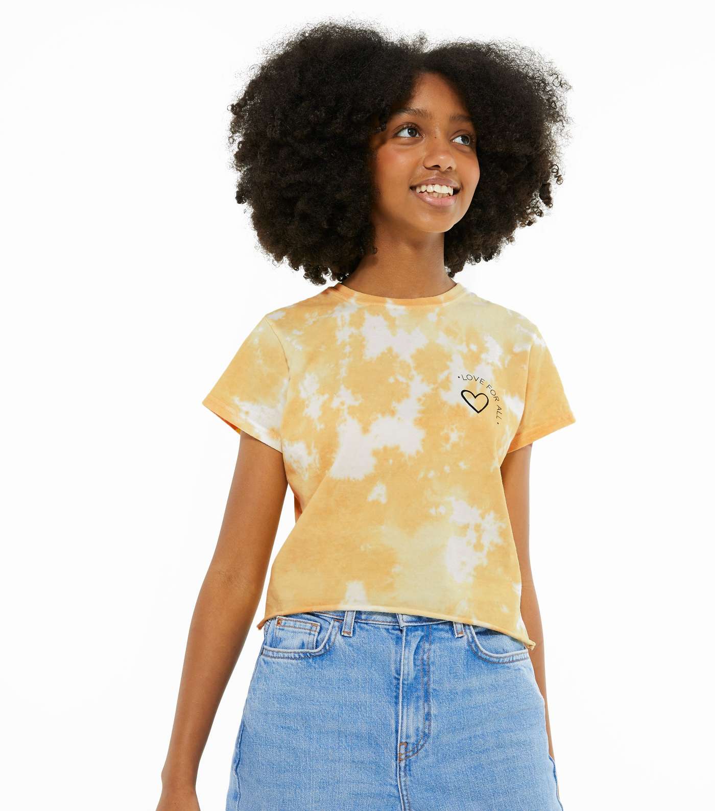 Girls Yellow Tie Dye Heart Slogan T-Shirt