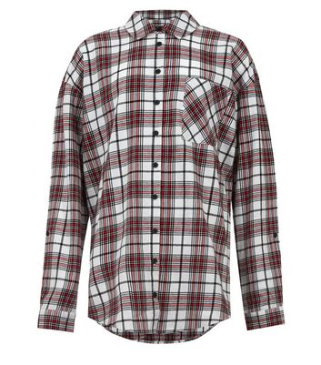 Girls Red Check Pocket Front Long Shirt 