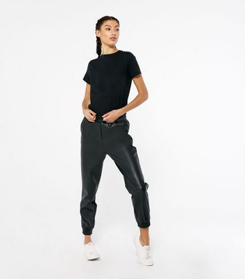 Black Leather-Look Cuffed Joggers | New 