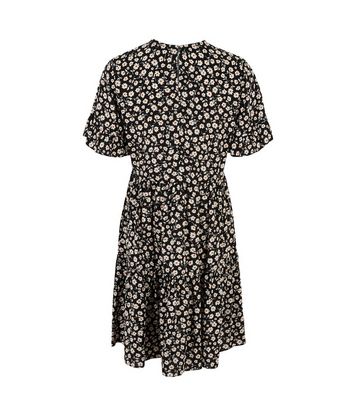 Tall Navy Floral Frill Sleeve Smock Dress New Look