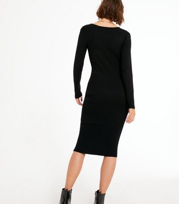 Black Sweetheart Neck Knit Midi Dress 