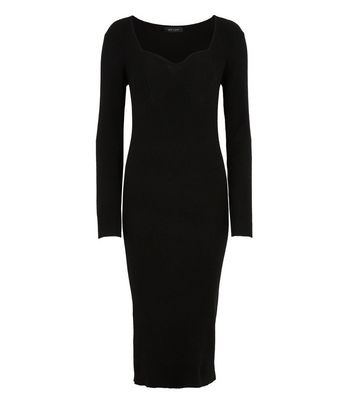 Black Sweetheart Neck Knit Midi Dress 