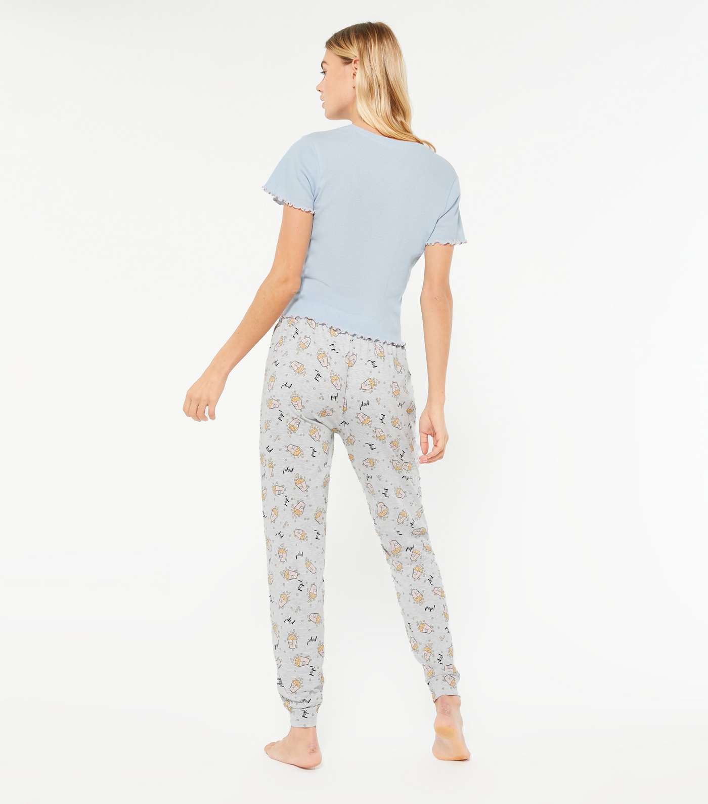Pale Blue Popcorn and Chill Slogan Jogger Pyjama Set  Image 3