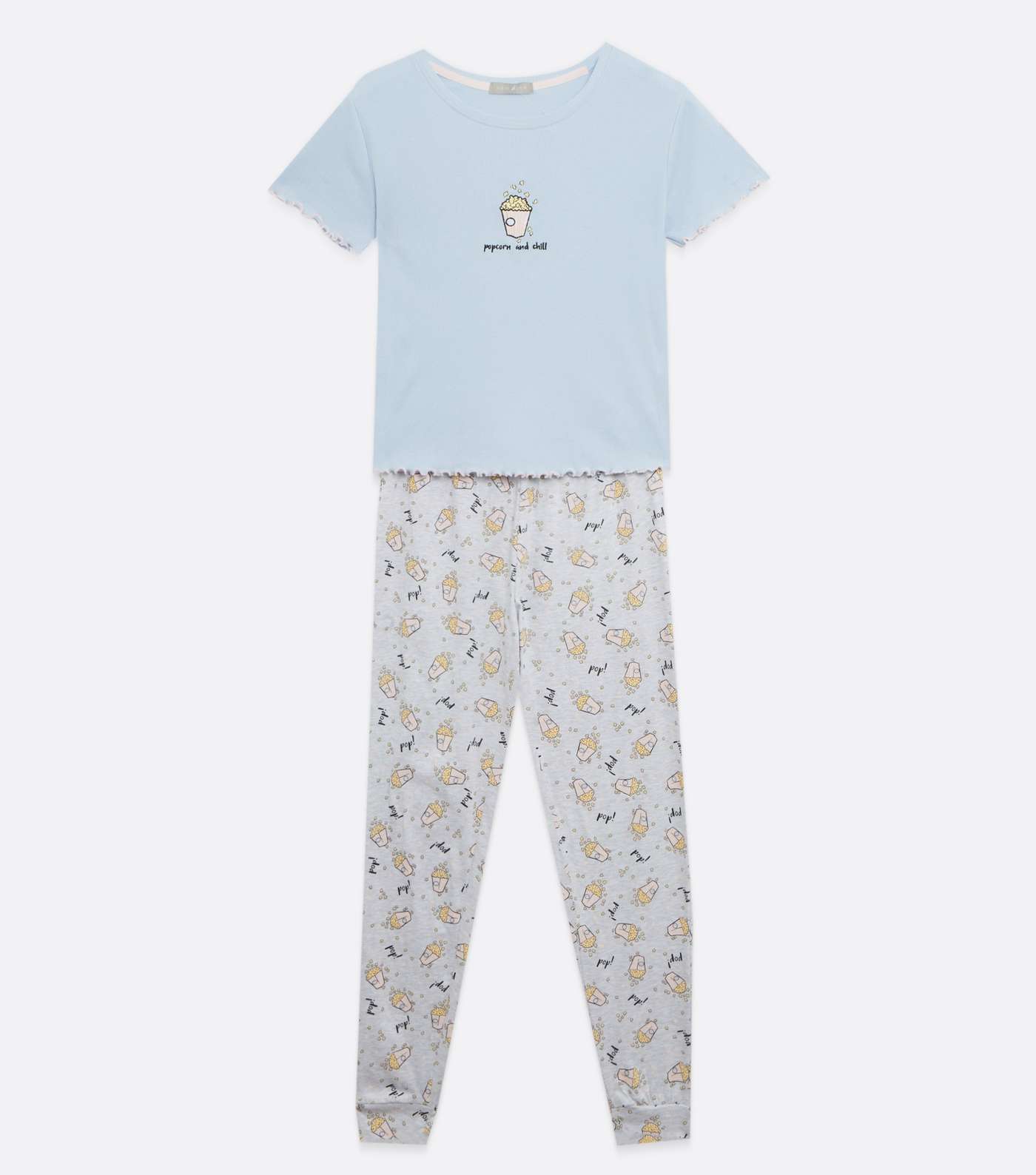 Pale Blue Popcorn and Chill Slogan Jogger Pyjama Set  Image 5