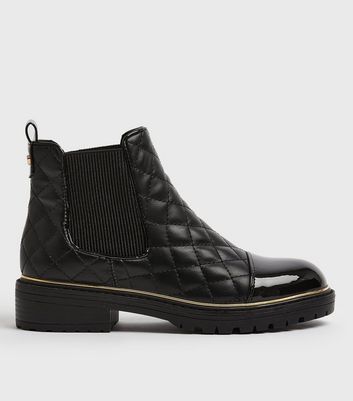 Black quilted patent toe chelsea boots Clearance