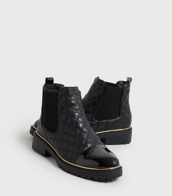 Black Quilted Patent Toe Chelsea boots 