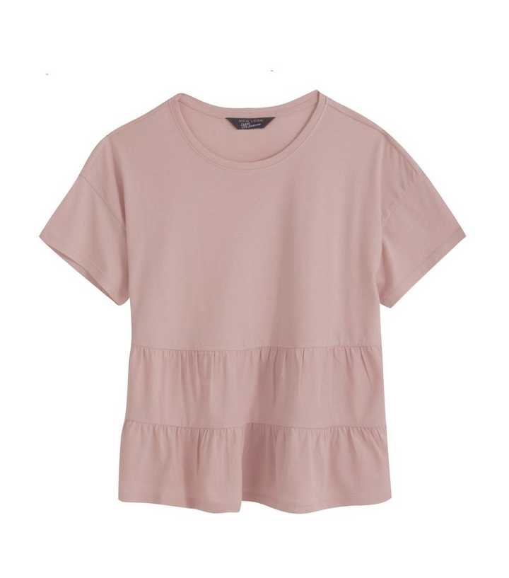 Girls Pale Pink Tiered Peplum T-Shirt