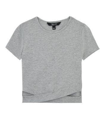 Girls Grey Cut Out Wrap Hem T-Shirt 