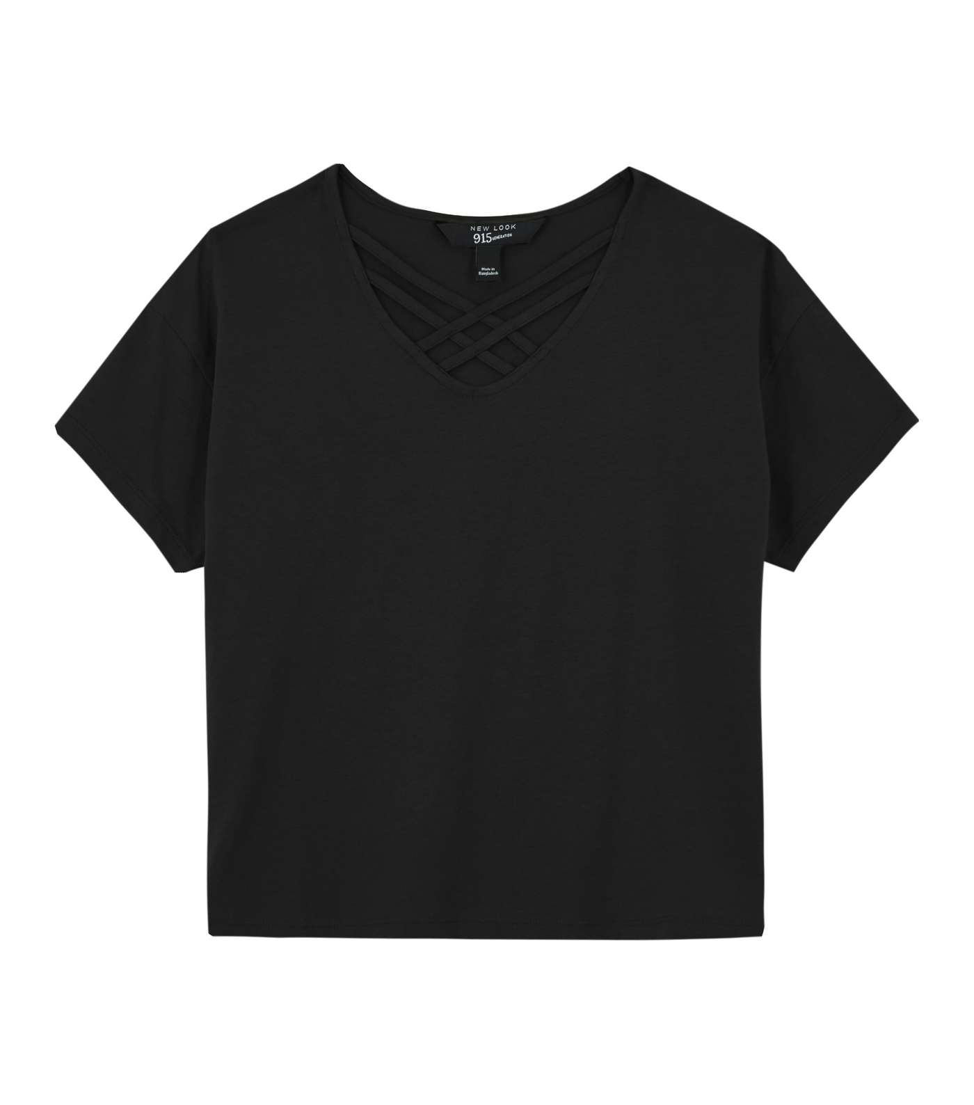 Girls Black Lattice Neck T-Shirt