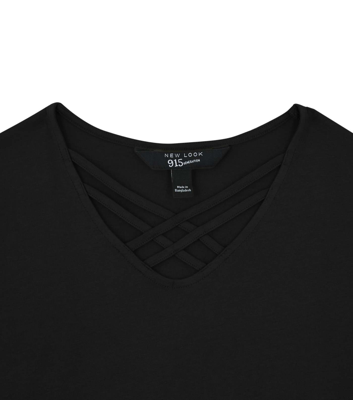 Girls Black Lattice Neck T-Shirt Image 3