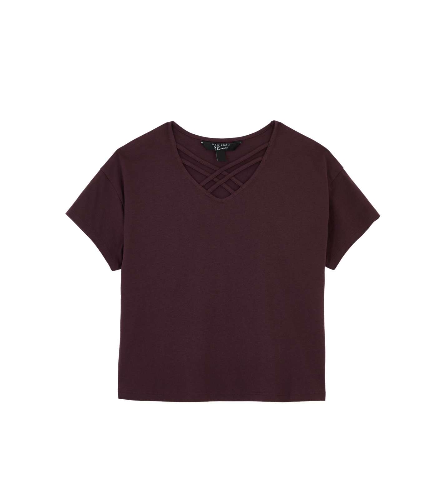 Girls Burgundy Lattice Neck T-Shirt Image 5