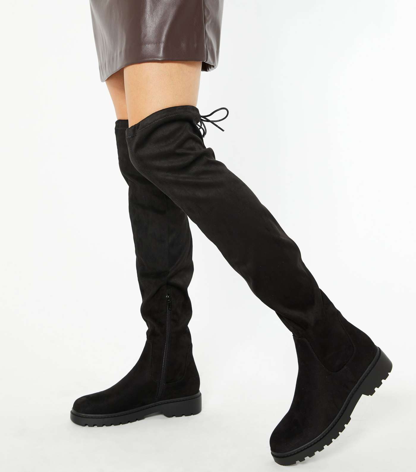 Black Suedette Over The Knee Chunky Boots