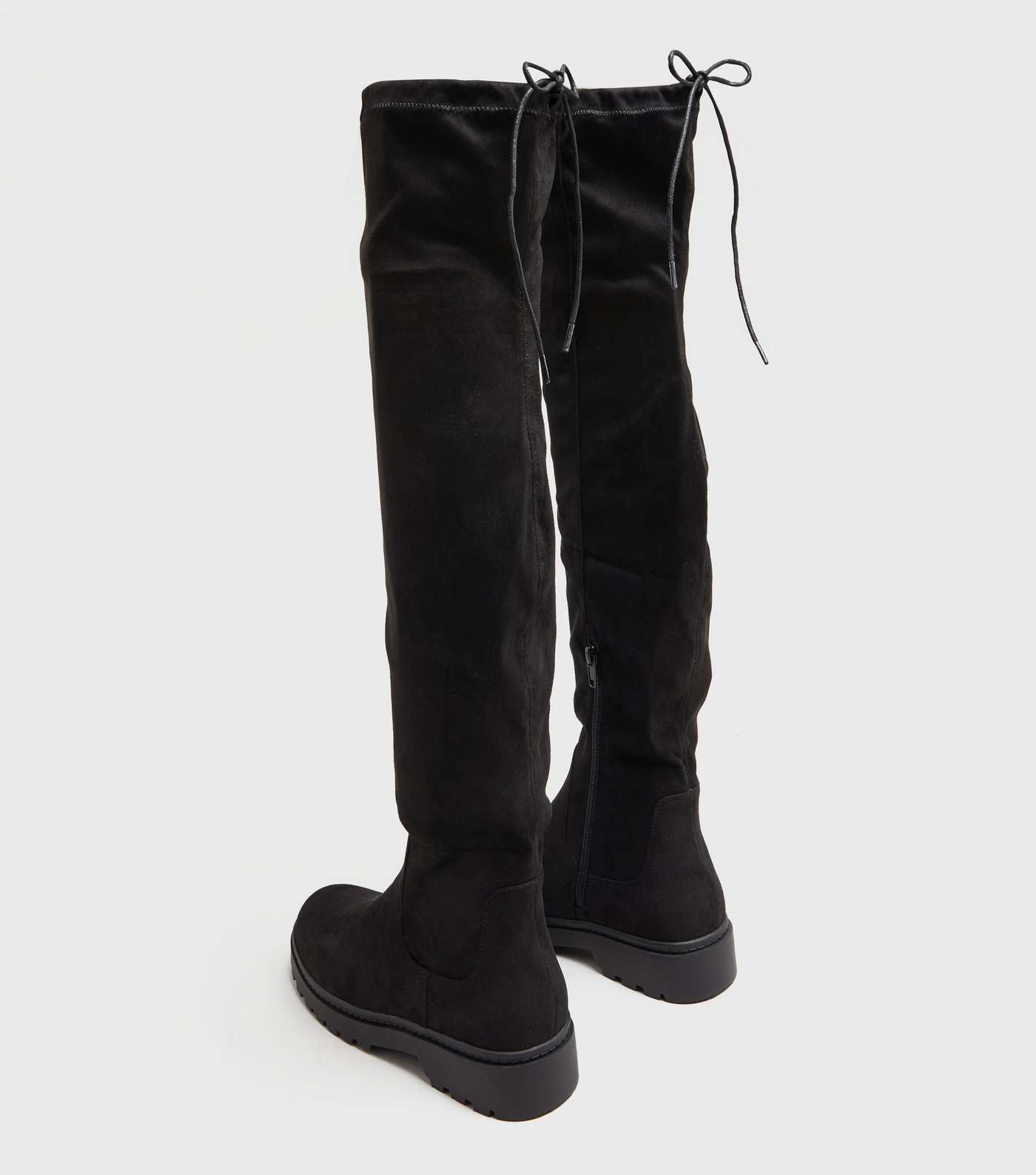 Black Suedette Over The Knee Chunky Boots Image 3