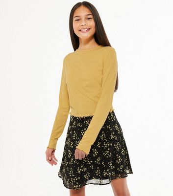 Teenager Bekleidung für Mädchen Girls Mustard Frill Trim Long Sleeve Top