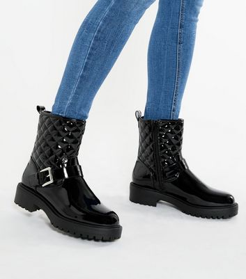 ladies patent biker boots