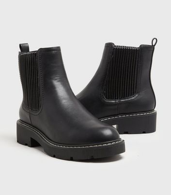 Image of Black Seam Trim Elasticated Chunky Chelsea Boots New Look Vegan