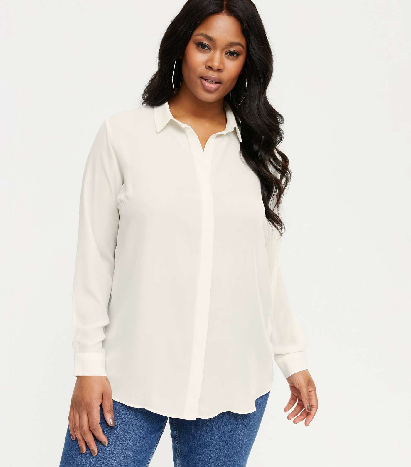 Curves White Collared Long Sleeve Shirt