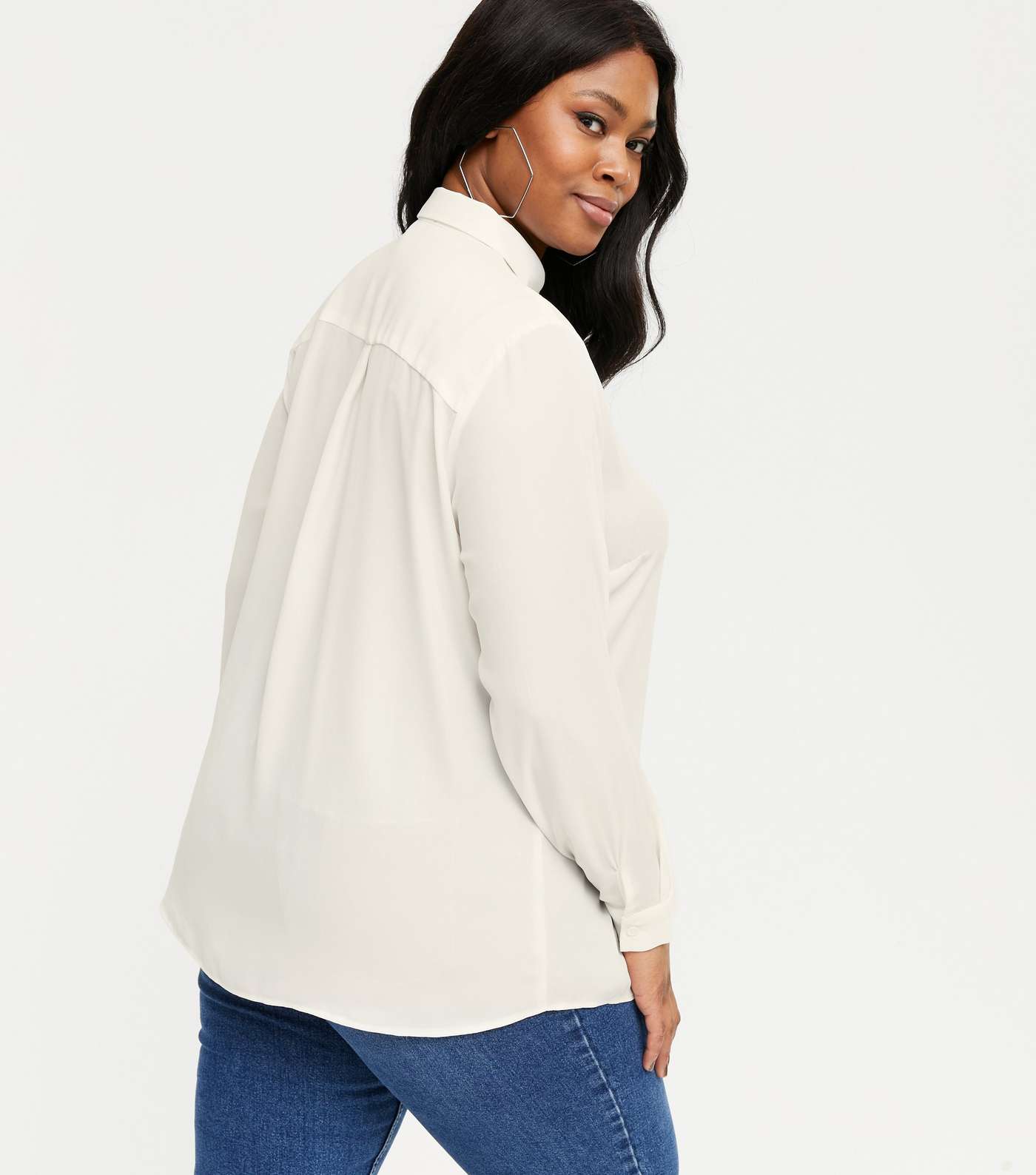 Curves White Collared Long Sleeve Shirt Image 3