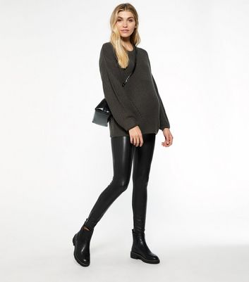 Maternity Black Leather-Look Over Bump 