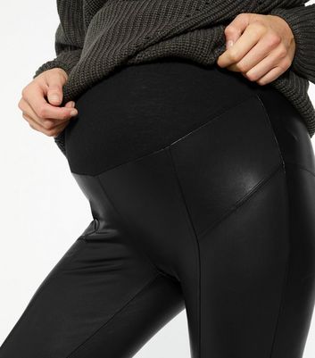 Maternity Black Leather-Look Over Bump 