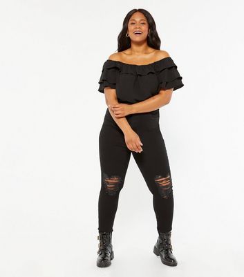 Curves Black Ruffle Bardot Top New Look