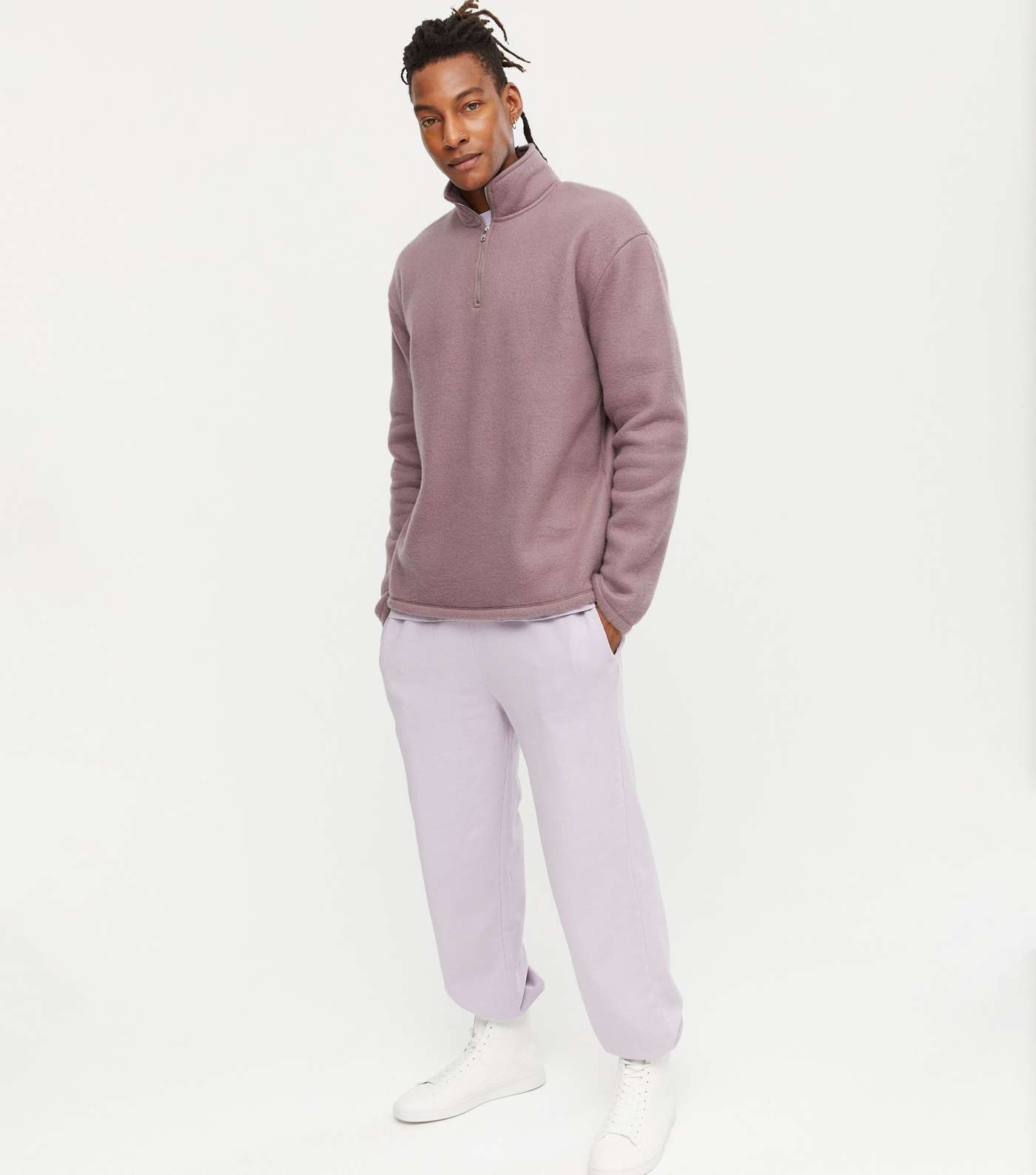 Lilac Fleece Zip Neck Long Sleeve Sweatshirt Image 2