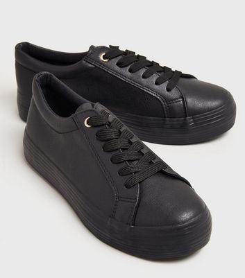 Childrens black cheap leather trainers