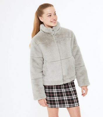 grey fur puffer jacket