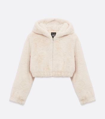 Girls cream cheap faux fur coat