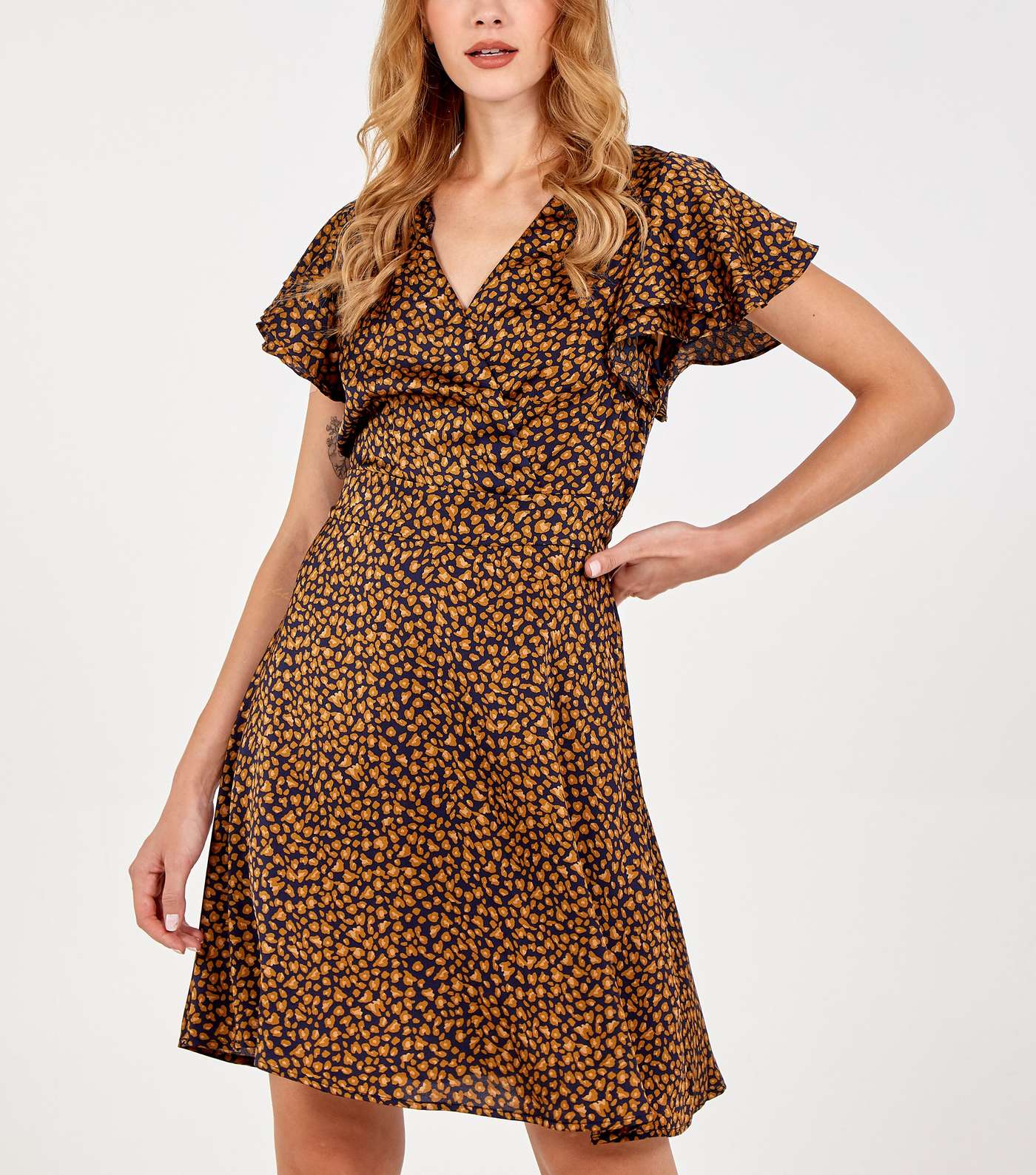 Blue Vanilla Navy Leopard Print Wrap Dress