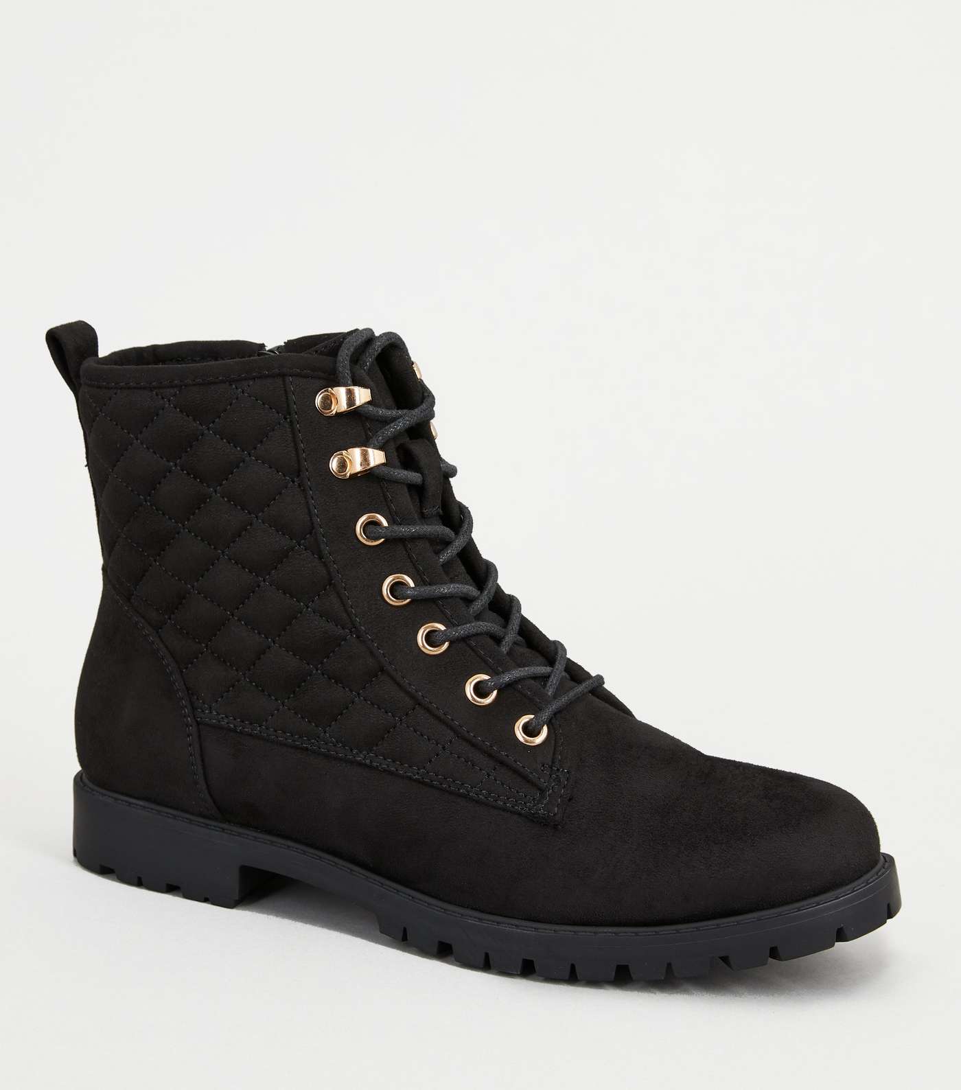 Black Suedette Flat Quilted Boots
