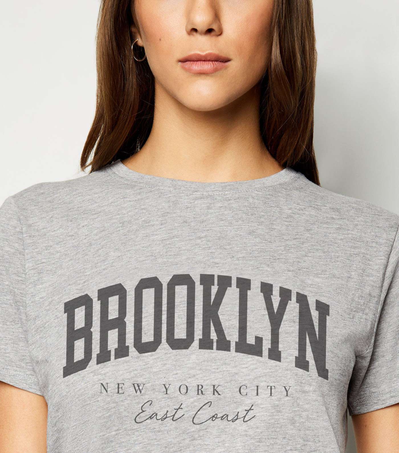 Grey Marl Brooklyn Slogan T-Shirt  Image 2