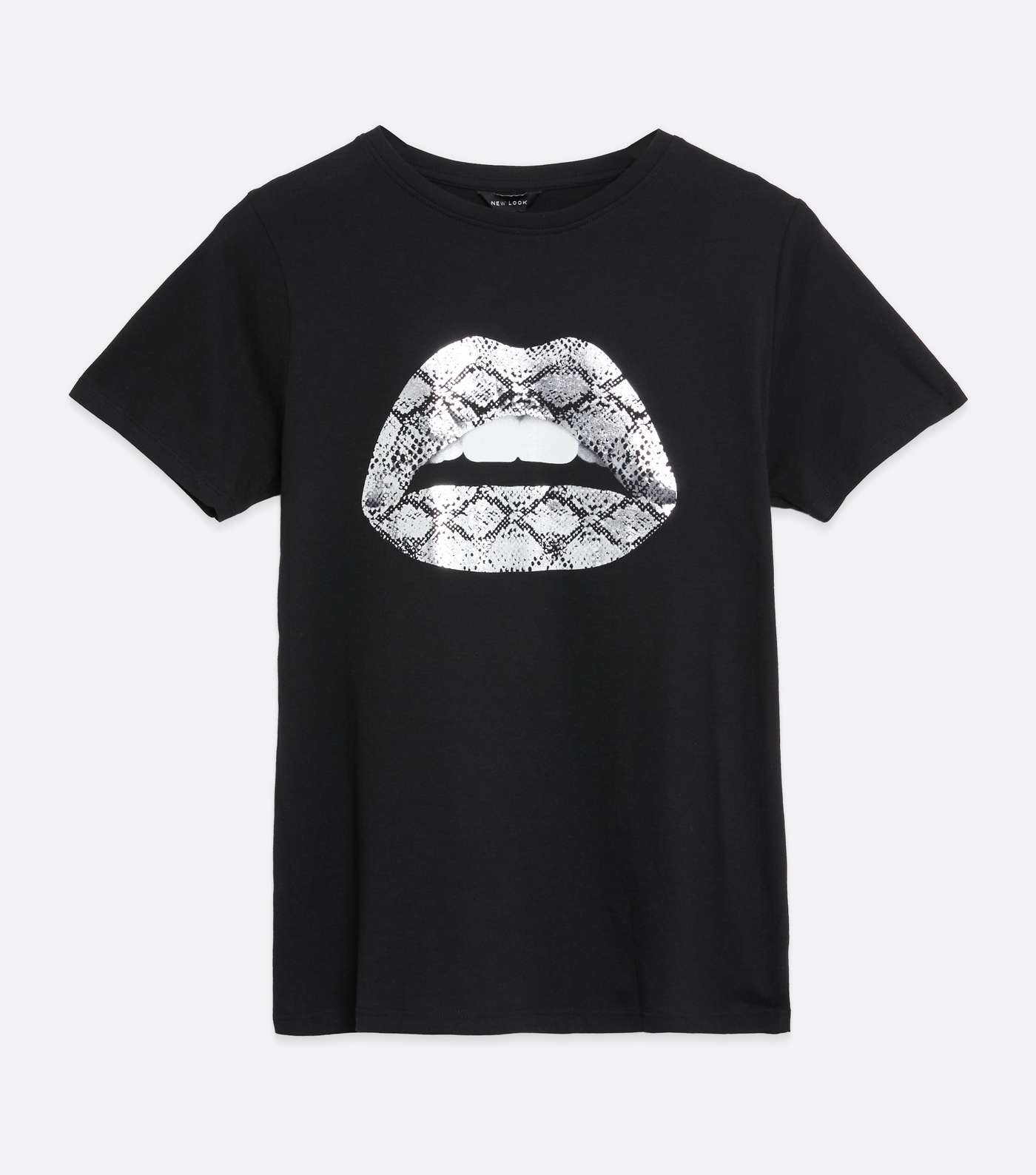 Black Metallic Snake Lips Print T-Shirt  Image 5