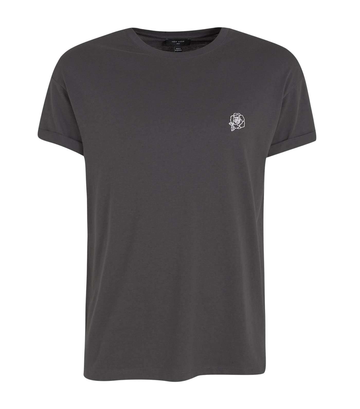 Dark Grey Rose Embroidered Short Sleeve T-Shirt