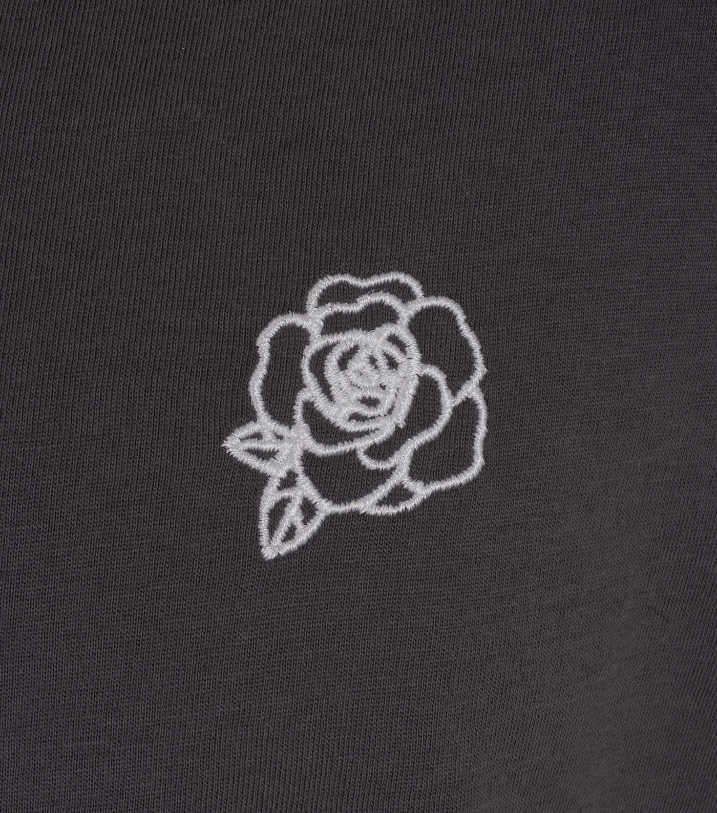 Dark Grey Rose Embroidered Short Sleeve T-Shirt Image 3