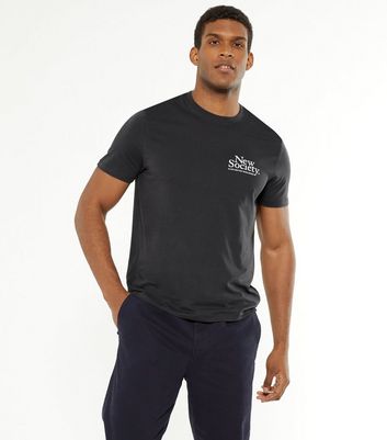 Image of Dark Grey New Society Logo T-Shirt New Look