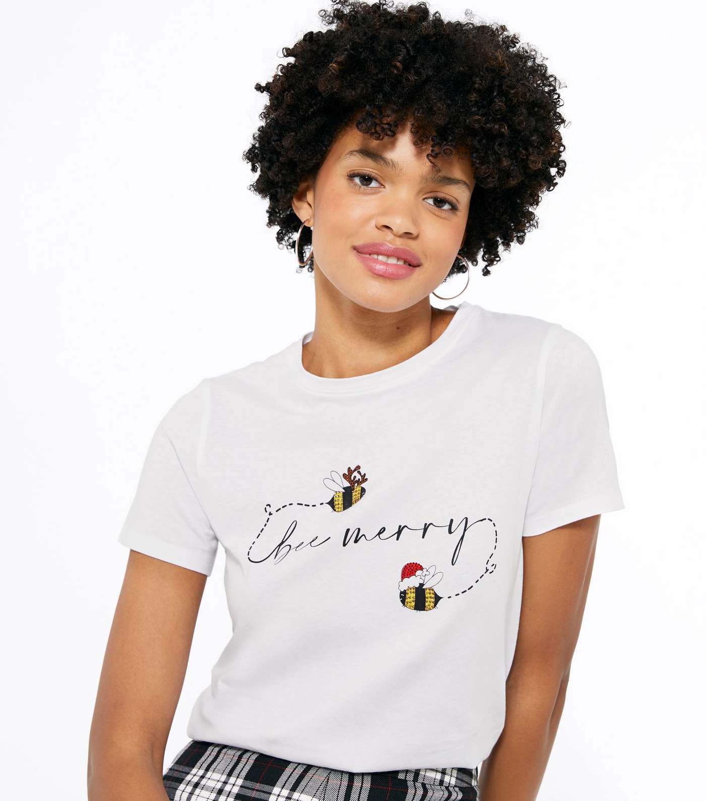 White Bee Merry Christmas Logo T-Shirt Image 4