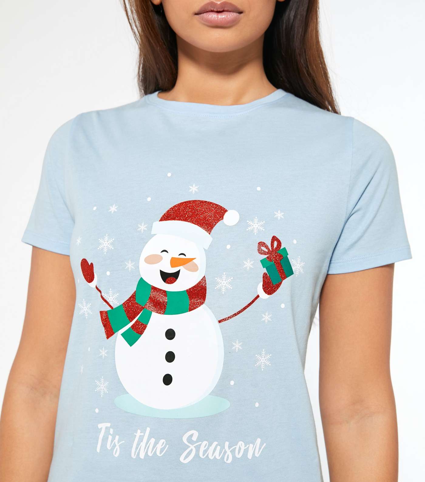 Pale Blue Snowman Christmas Slogan T-Shirt Image 4