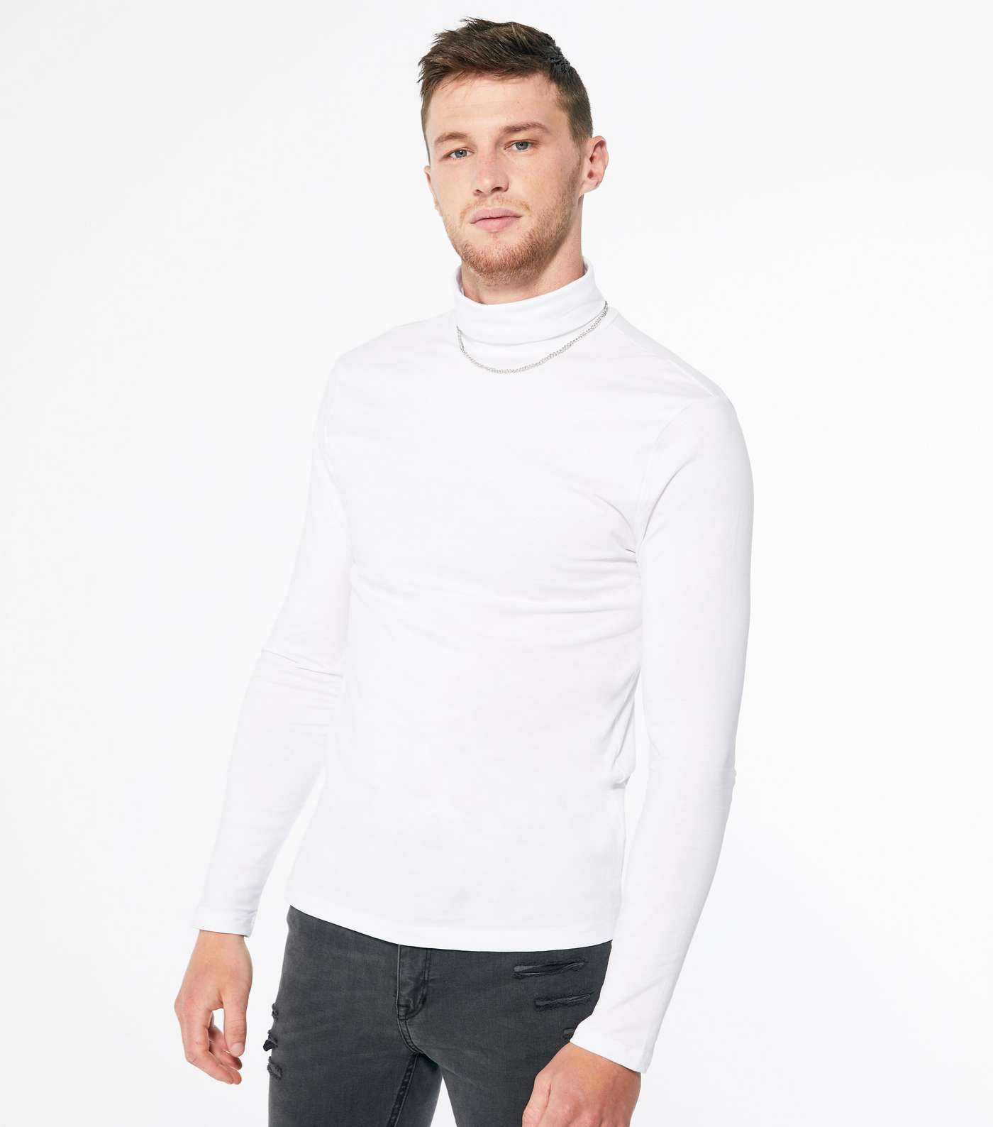 White Roll Neck Long Sleeve Top