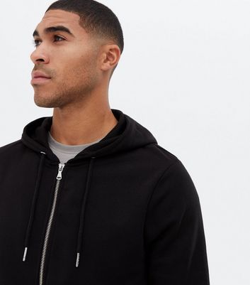 Image of Black Pocket Front Zip Up Hoodie New Look