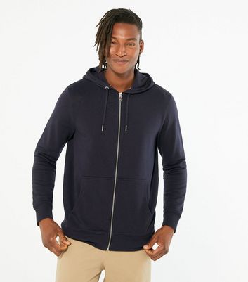 Image of Navy Pocket Front Zip Up Hoodie New Look