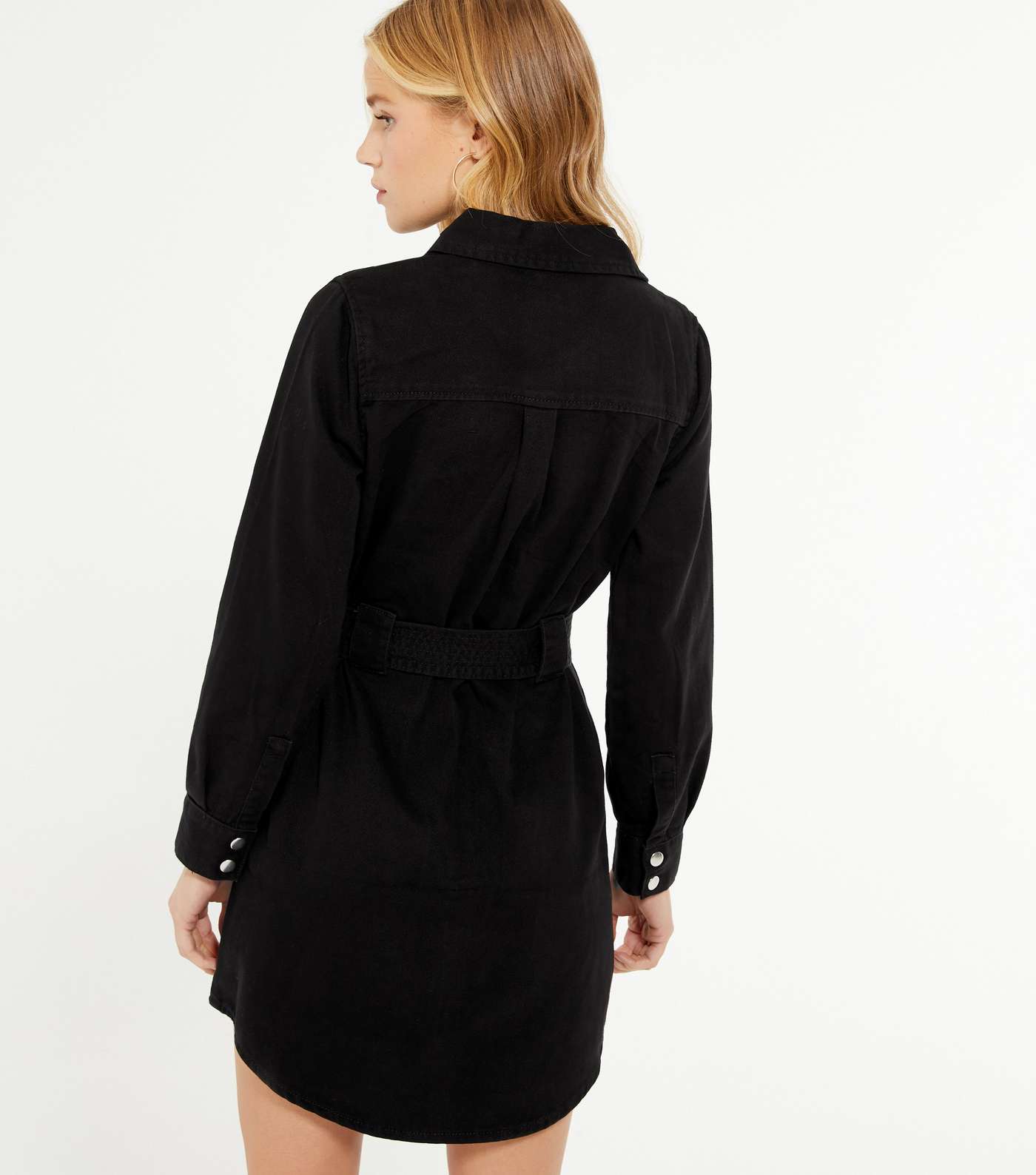 Petite Black Denim Long Sleeve Shirt Dress Image 3